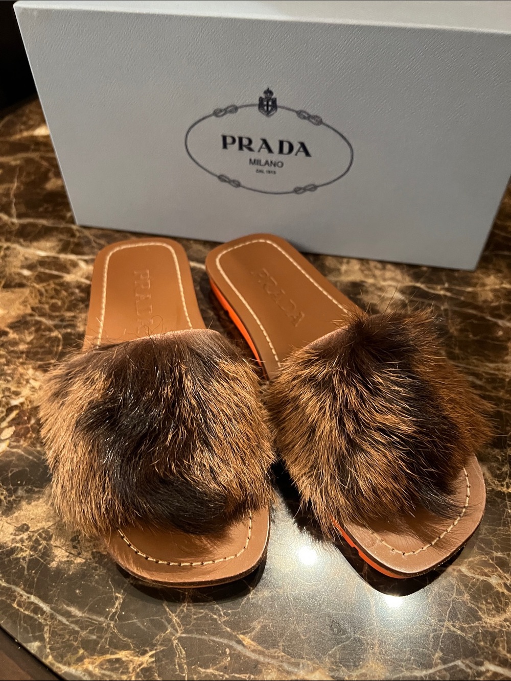 Prada Brown Fur Slide Mules